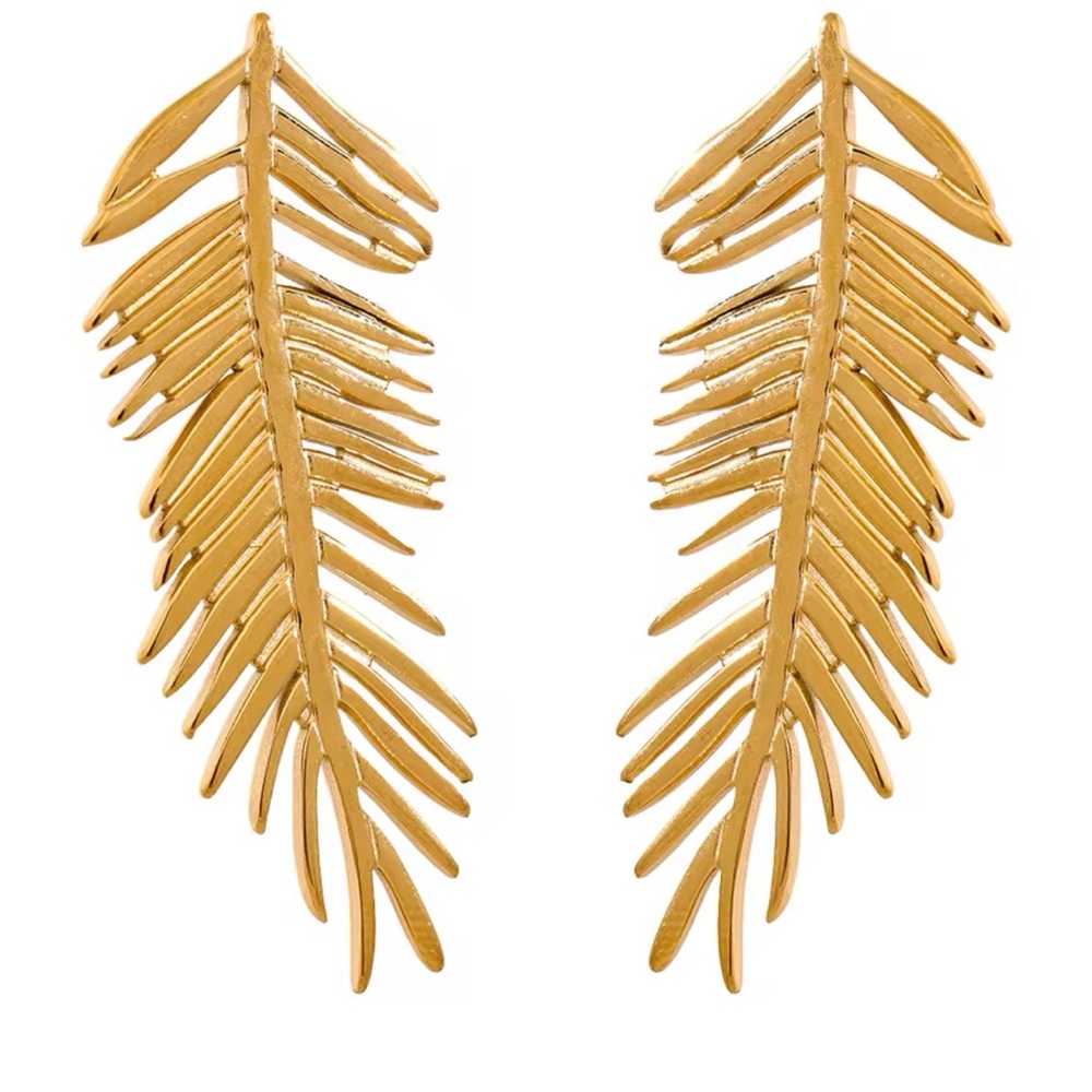 Long Leaves Stud Earrings - Picture 3 of 4